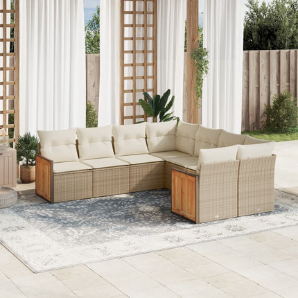 Matgrupp för trädgården med dynor 8 delar beige konstrotting