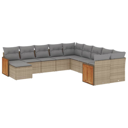 Loungegrupp för trädgården m. dynor 11 delar beige konstrotting
