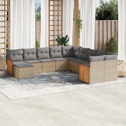 Loungegrupp för trädgården m. dynor 11 delar beige konstrotting
