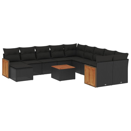 Loungegrupp med dynor 12 delar svart konstrotting