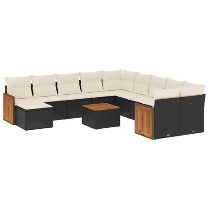 Loungegrupp med dynor 12 delar svart konstrotting