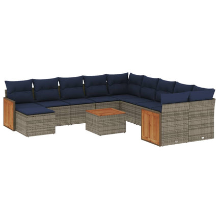 12 delar trädgårdssoffgrupp med dynor grå polyrotting