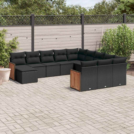 Loungegrupp med dynor 12 delar svart konstrotting