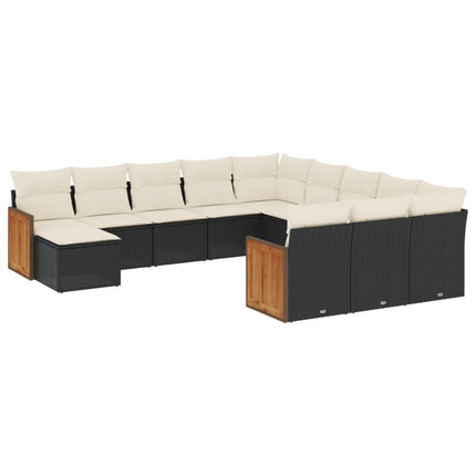 Loungegrupp med dynor 12 delar svart konstrotting