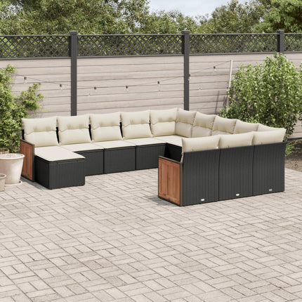 Loungegrupp med dynor 12 delar svart konstrotting