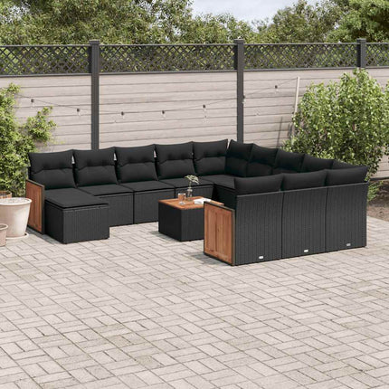 Loungegrupp för trädgården m dynor 13 delar svart konstrotting