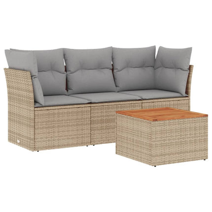 Soffgrupp för trädgård med dynor 4 delar beige konstrotting