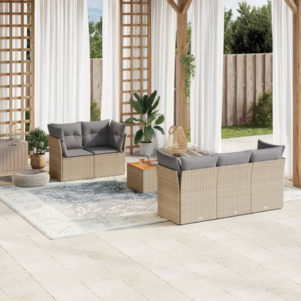 Soffgrupp för trädgården med dynor 6 delar beige konstrotting