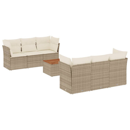 Matgrupp för trädgården med dynor 7 delar beige konstrotting