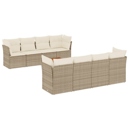 Soffgrupp för trädgården med dynor 9 delar beige konstrotting