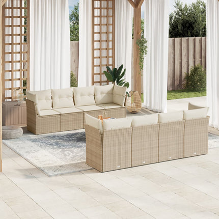 Soffgrupp för trädgården med dynor 9 delar beige konstrotting