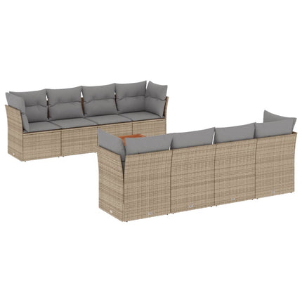 Soffgrupp för trädgården med dynor 9 delar beige konstrotting
