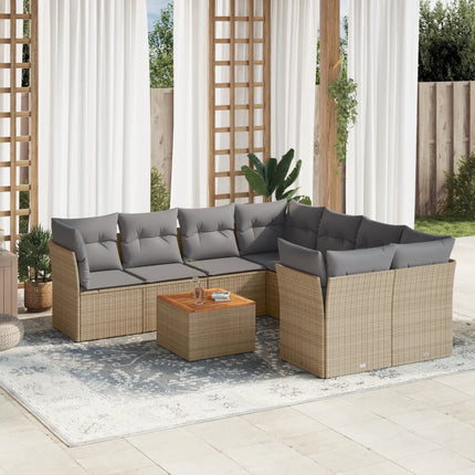 Soffgrupp för trädgården med dynor 9 delar beige konstrotting
