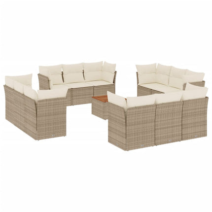Soffgrupp för trädgården med dynor 13 delar beige konstrotting