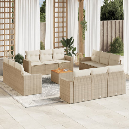 Soffgrupp för trädgården med dynor 13 delar beige konstrotting