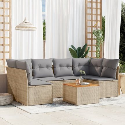 Matgrupp för trädgården med dynor 7 delar beige konstrotting