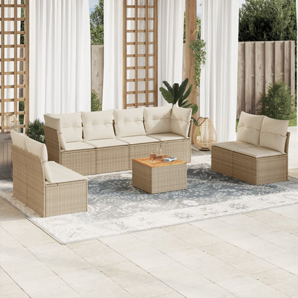 Soffgrupp för trädgården med dynor 9 delar beige konstrotting
