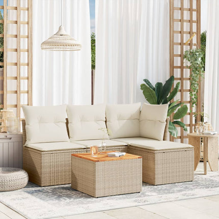 Soffgrupp för trädgården med dynor 5 delar beige konstrotting