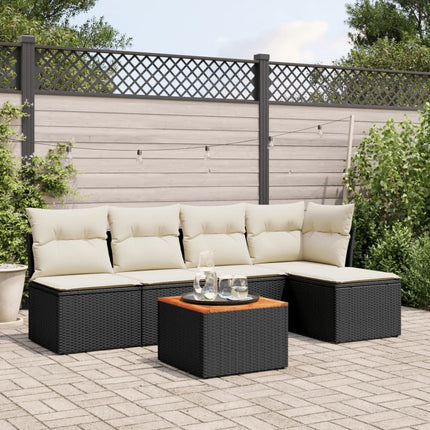 Loungegrupp med dynor 6 delar svart konstrotting