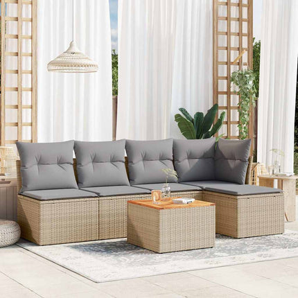 Soffgrupp för trädgården med dynor 6 delar beige konstrotting