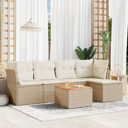Soffgrupp för trädgården med dynor 6 delar beige konstrotting