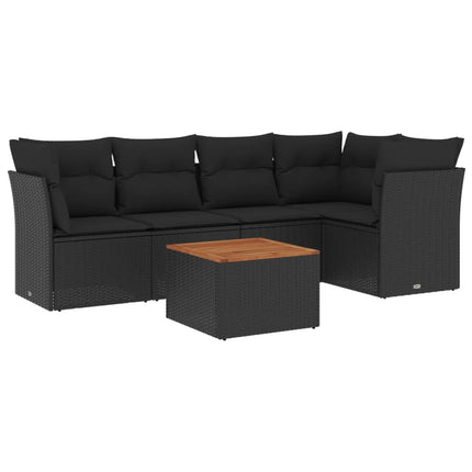 Loungegrupp med dynor 6 delar svart konstrotting