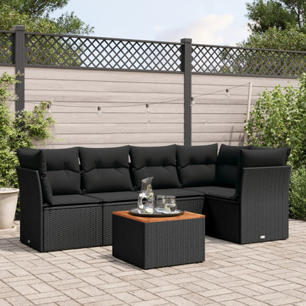 Loungegrupp med dynor 6 delar svart konstrotting