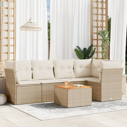 Soffgrupp för trädgården med dynor 6 delar beige konstrotting