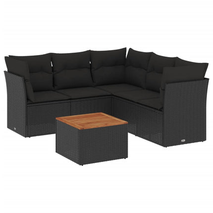 Loungegrupp med dynor 6 delar svart konstrotting