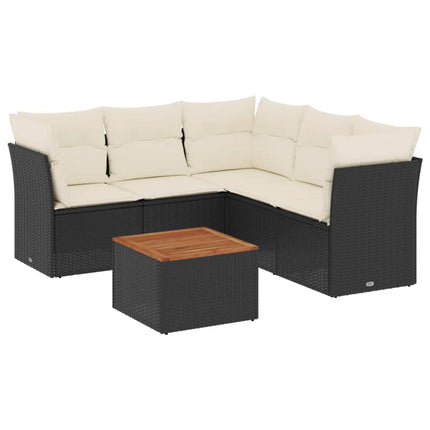 Loungegrupp med dynor 6 delar svart konstrotting