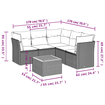 Loungegrupp med dynor 6 delar svart konstrotting