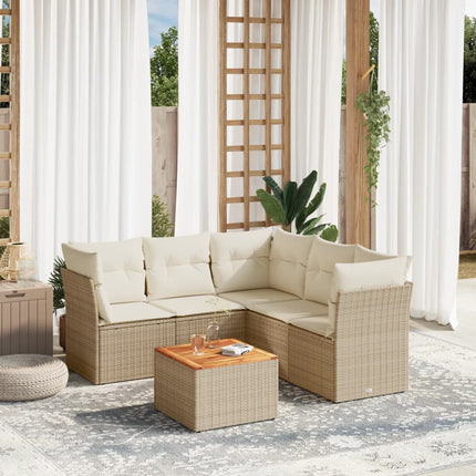 Soffgrupp för trädgården med dynor 6 delar beige konstrotting