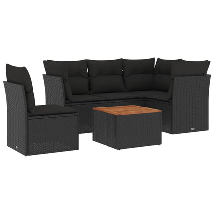 Loungegrupp med dynor 6 delar svart konstrotting
