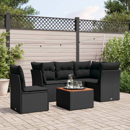 Loungegrupp med dynor 6 delar svart konstrotting