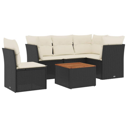 Loungegrupp med dynor 6 delar svart konstrotting