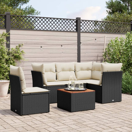 Loungegrupp med dynor 6 delar svart konstrotting