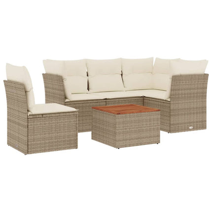 Soffgrupp för trädgården med dynor 6 delar beige konstrotting