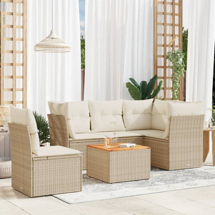 Soffgrupp för trädgården med dynor 6 delar beige konstrotting