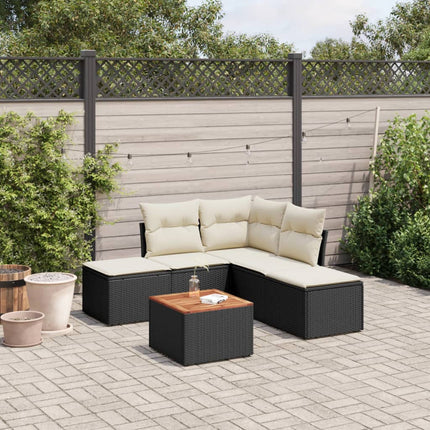 Loungegrupp med dynor 6 delar svart konstrotting
