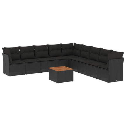 Loungegrupp 10 delar med svarta dynor konstrotting