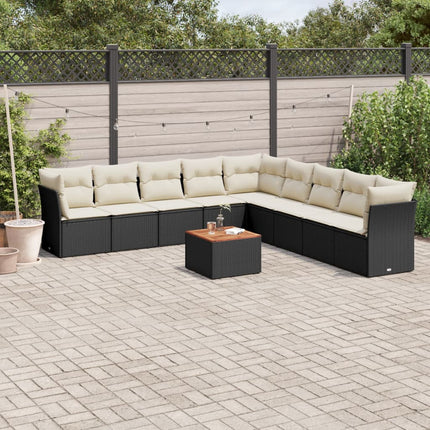 Loungegrupp 10 delar med svarta dynor konstrotting