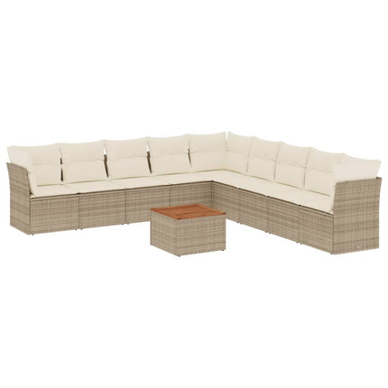 Soffgrupp för trädgård med dynor 10 delar beige konstrotting