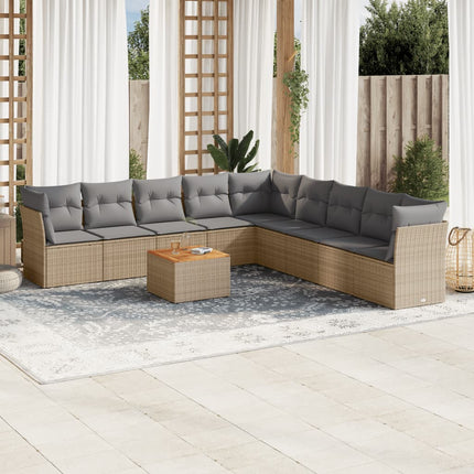 Soffgrupp för trädgård med dynor 10 delar beige konstrotting