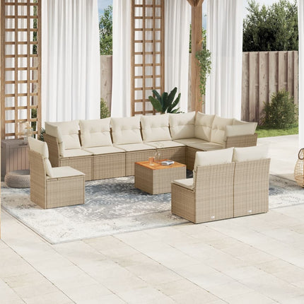 Loungegrupp för trädgården m. dynor 11 delar beige konstrotting