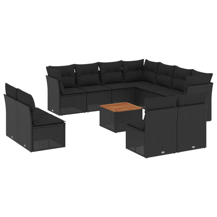 Loungegrupp med dynor 12 delar svart konstrotting