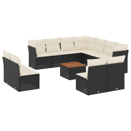 Loungegrupp med dynor 12 delar svart konstrotting