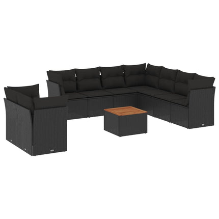 Loungegrupp 10 delar med svarta dynor konstrotting