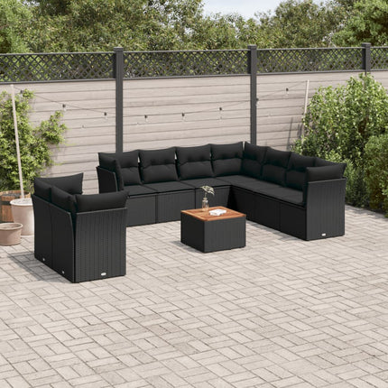 Loungegrupp 10 delar med svarta dynor konstrotting