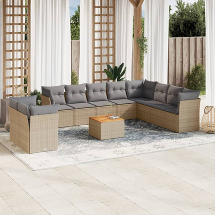 Loungegrupp för trädgården m. dynor 11 delar beige konstrotting