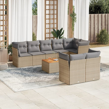 Soffgrupp för trädgården med dynor 9 delar beige konstrotting